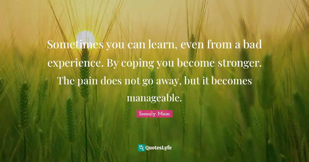 Going Away Quotes: "Sometimes you can learn, even from a bad experience. By coping you become stronger. The pain does not go away, but it becomes manageable."