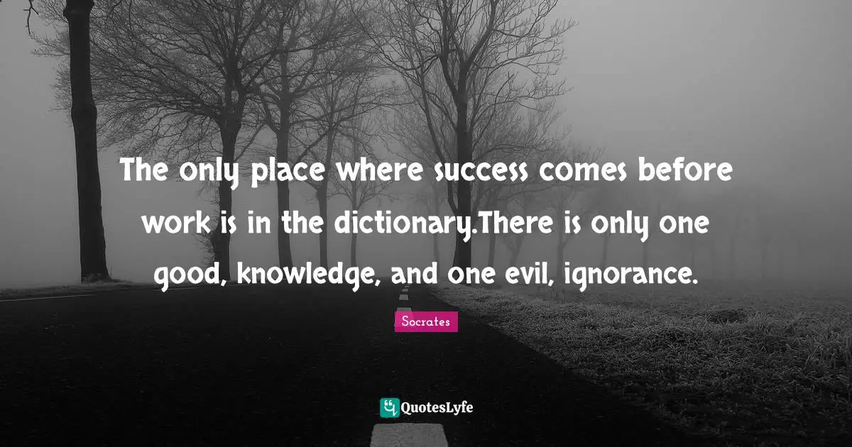 The only place where success comes before work is in the dictionary.There is only one good, knowledge, and one evil, ignorance.