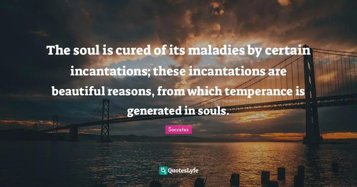 The soul is cured of its maladies by certain incantations; these incantations are beautiful reasons, from which temperance is generated in souls.