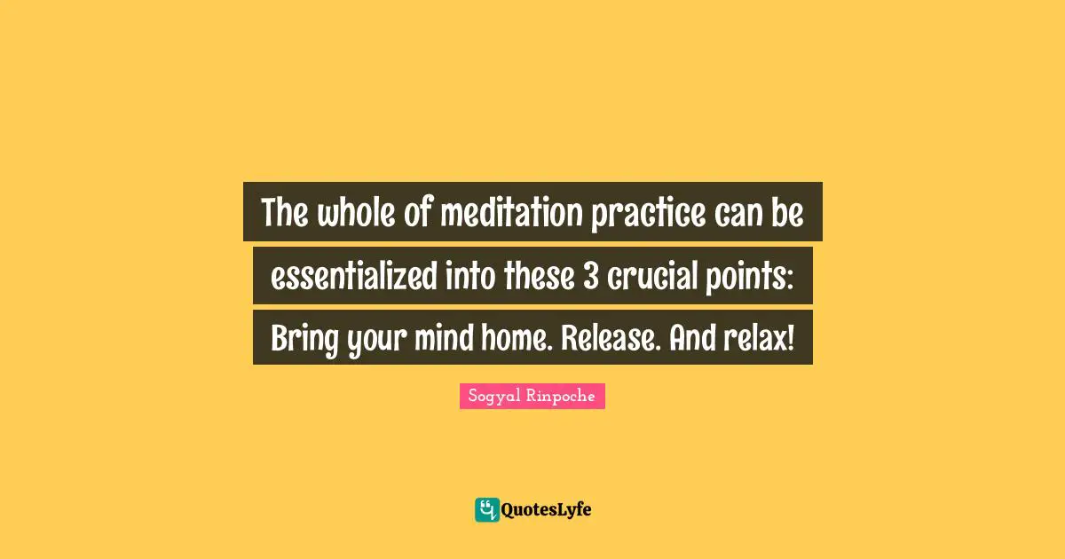 Crucial Quotes: "The whole of meditation practice can be essentialized into these 3 crucial points: Bring your mind home. Release. And relax!"