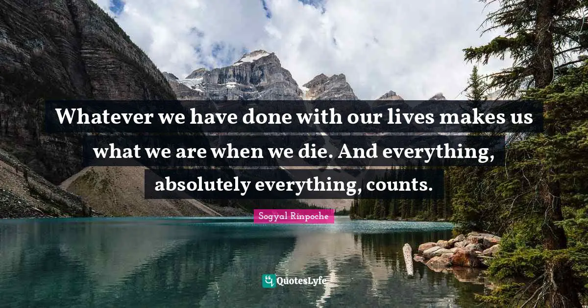 Sogyal Rinpoche Quotes: "Whatever we have done with our lives makes us what we are when we die. And everything, absolutely everything, counts."