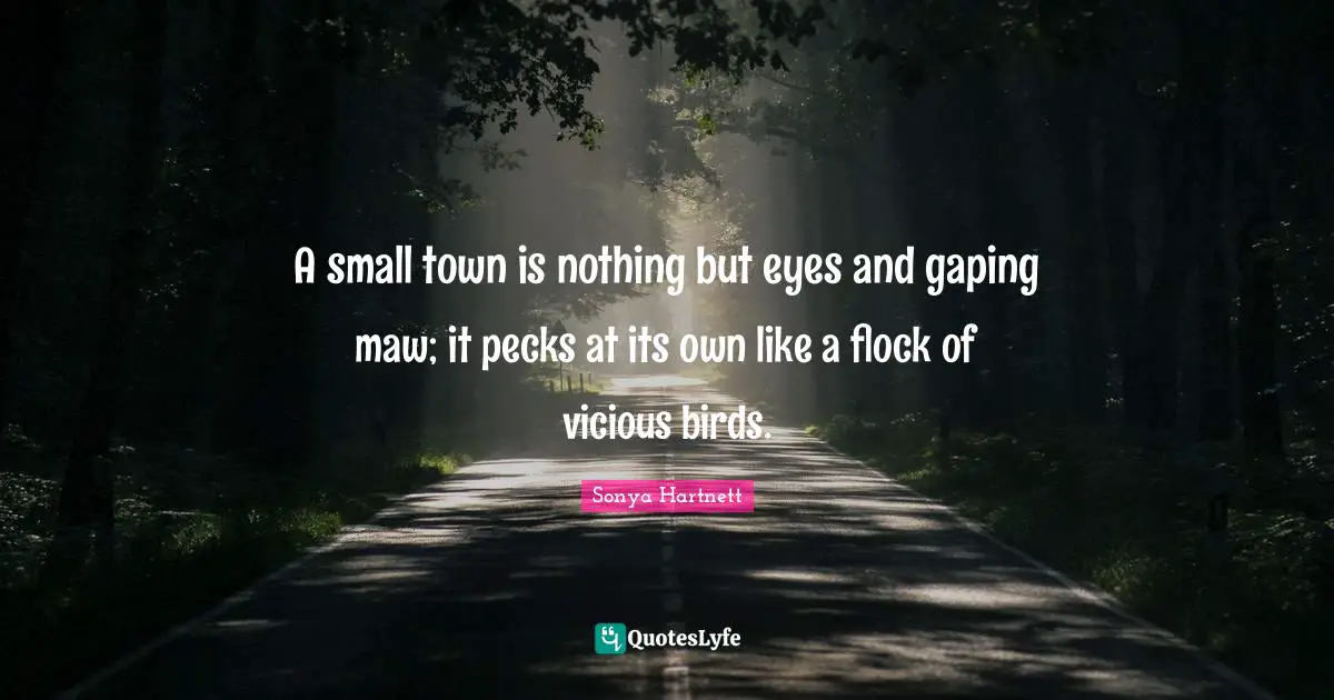 A small town is nothing but eyes and gaping maw; it pecks at its own like a flock of vicious birds.