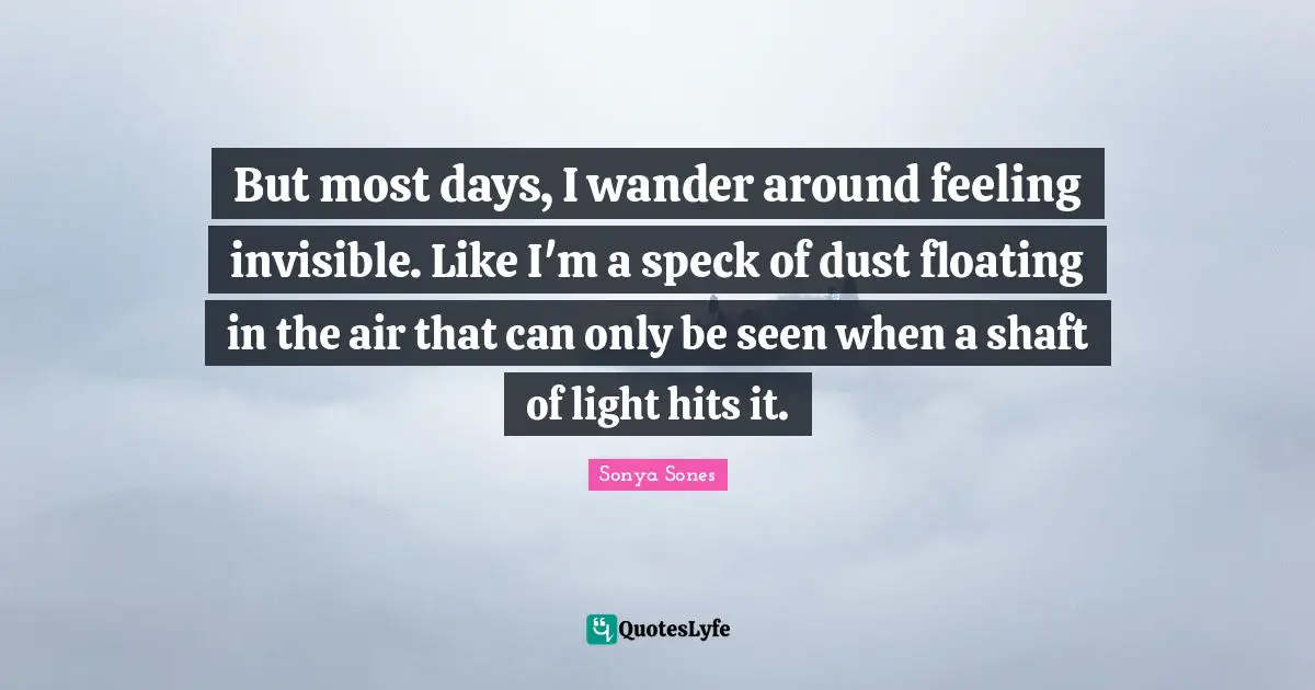 But most days, I wander around feeling invisible. Like I'm a speck of dust floating in the air that can only be seen when a shaft of light hits it.