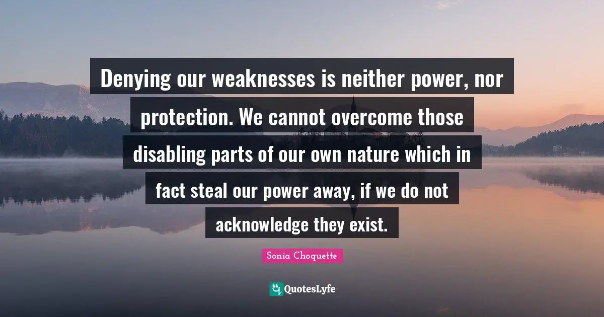 Denying our weaknesses is neither power, nor protection. We cannot overcome those disabling parts of our own nature which in fact steal our power away, if we do not acknowledge they exist.