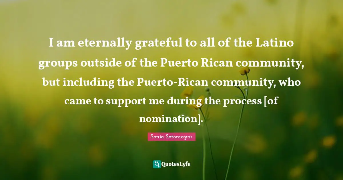 I am eternally grateful to all of the Latino groups outside of the Puerto Rican community, but including the Puerto-Rican community, who came to support me during the process [of nomination].