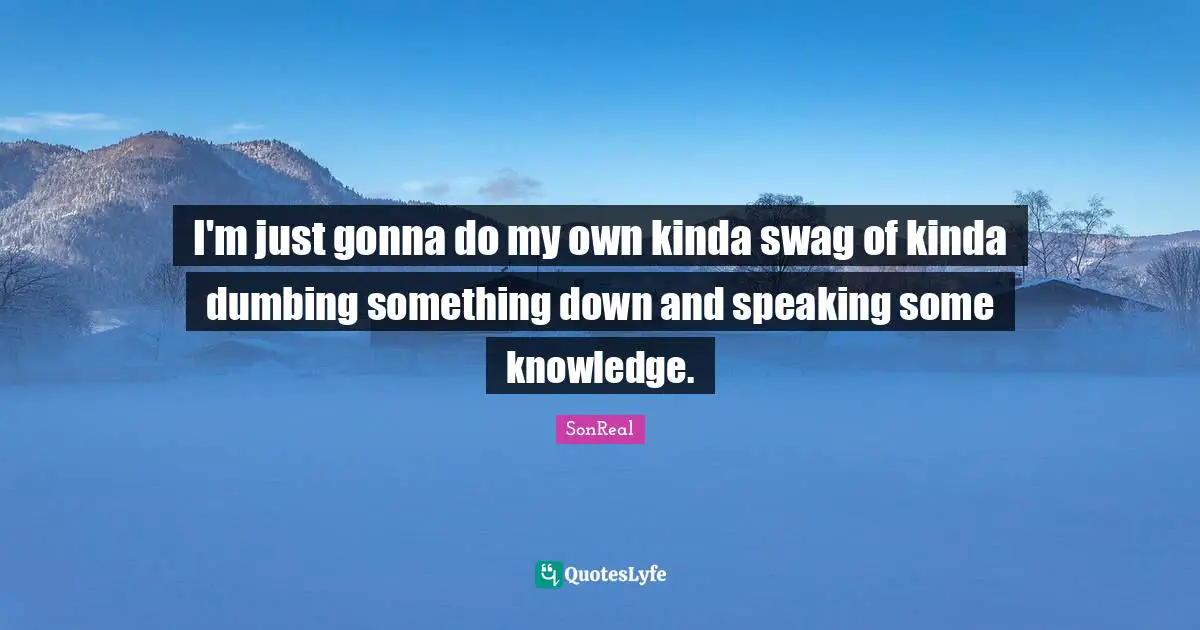 Swag Quotes: "I'm just gonna do my own kinda swag of kinda dumbing something down and speaking some knowledge."