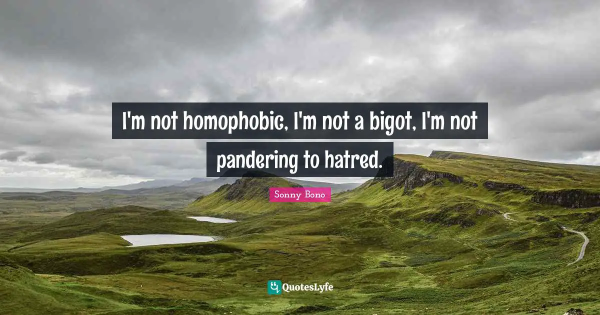I'm not homophobic, I'm not a bigot, I'm not pandering to hatred.