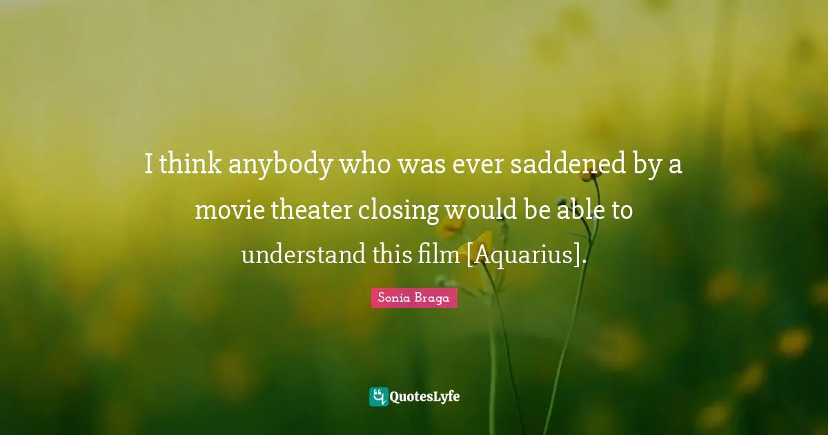 I think anybody who was ever saddened by a movie theater closing would be able to understand this film [Aquarius].