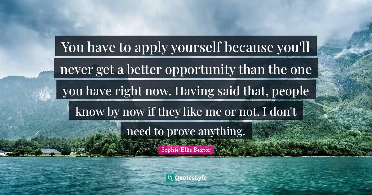 You have to apply yourself because you'll never get a better opportunity than the one you have right now. Having said that, people know by now if they like me or not. I don't need to prove anything.