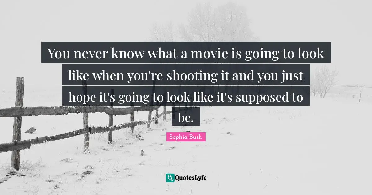 You never know what a movie is going to look like when you're shooting it and you just hope it's going to look like it's supposed to be.