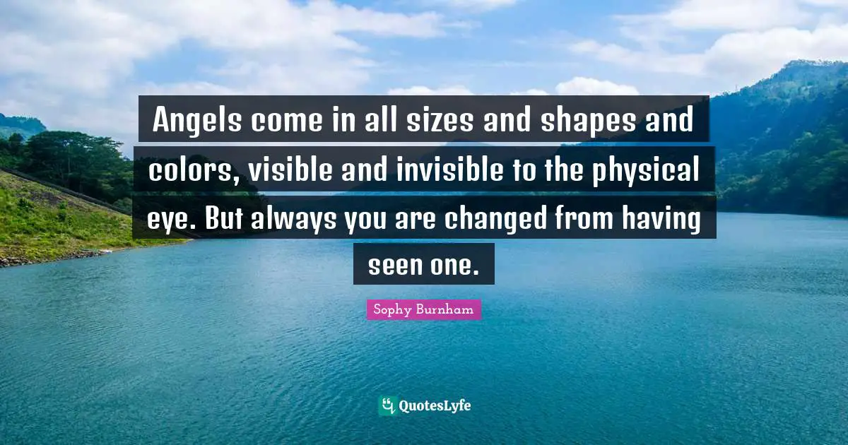Angels come in all sizes and shapes and colors, visible and invisible to the physical eye. But always you are changed from having seen one.