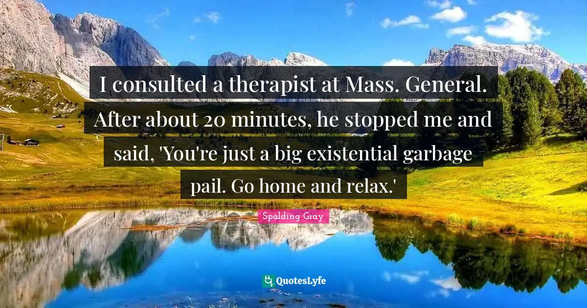 I consulted a therapist at Mass. General. After about 20 minutes, he stopped me and said, 'You're just a big existential garbage pail. Go home and relax.'