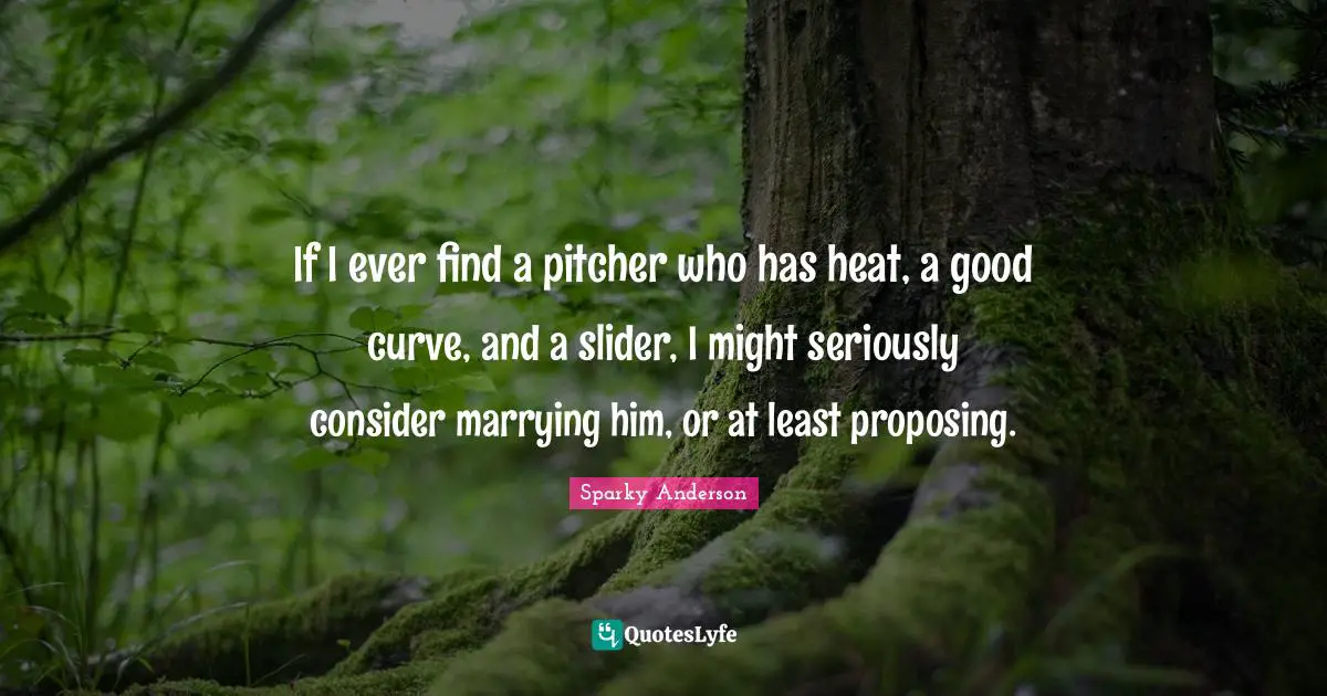 If I ever find a pitcher who has heat, a good curve, and a slider, I might seriously consider marrying him, or at least proposing.