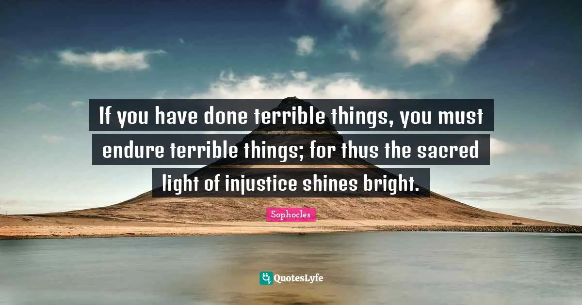 If you have done terrible things, you must endure terrible things; for thus the sacred light of injustice shines bright.