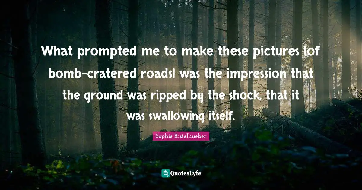 What prompted me to make these pictures [of bomb-cratered roads] was the impression that the ground was ripped by the shock, that it was swallowing itself.