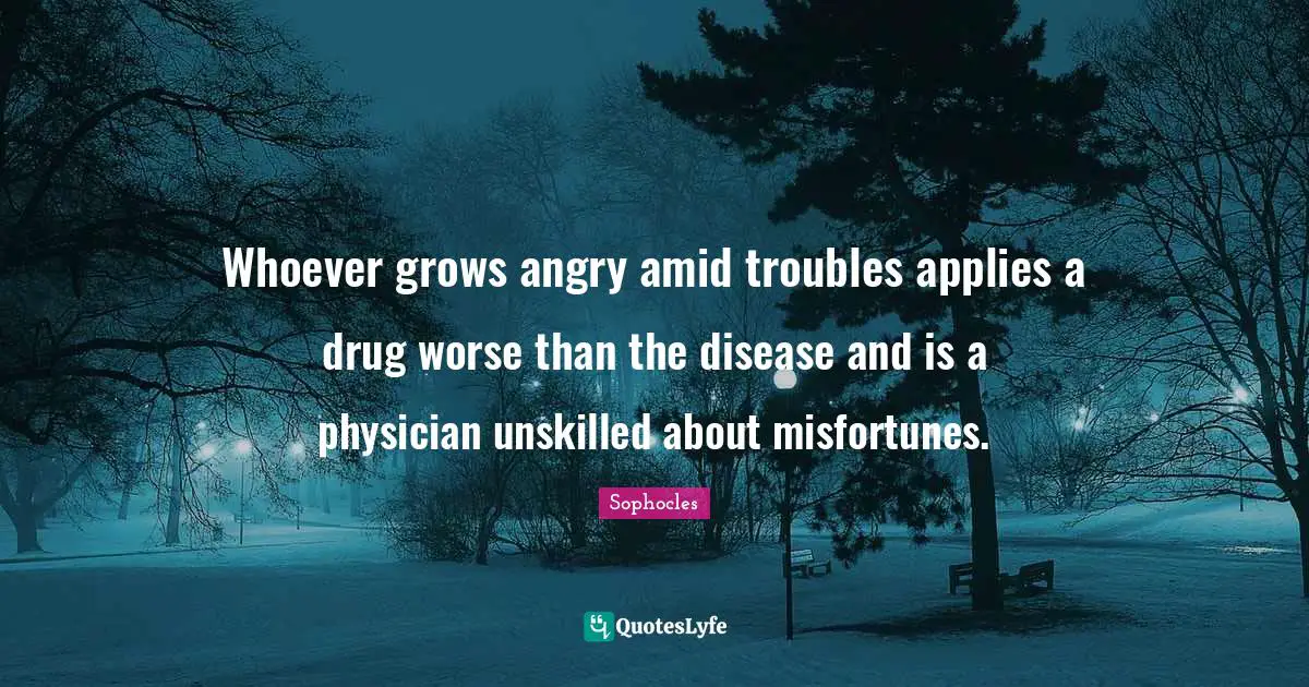 Whoever grows angry amid troubles applies a drug worse than the disease and is a physician unskilled about misfortunes.