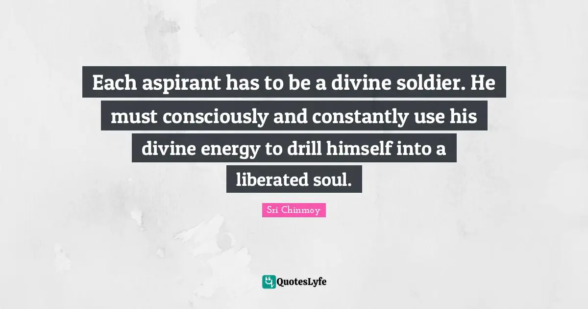 Each aspirant has to be a divine soldier. He must consciously and constantly use his divine energy to drill himself into a liberated soul.
