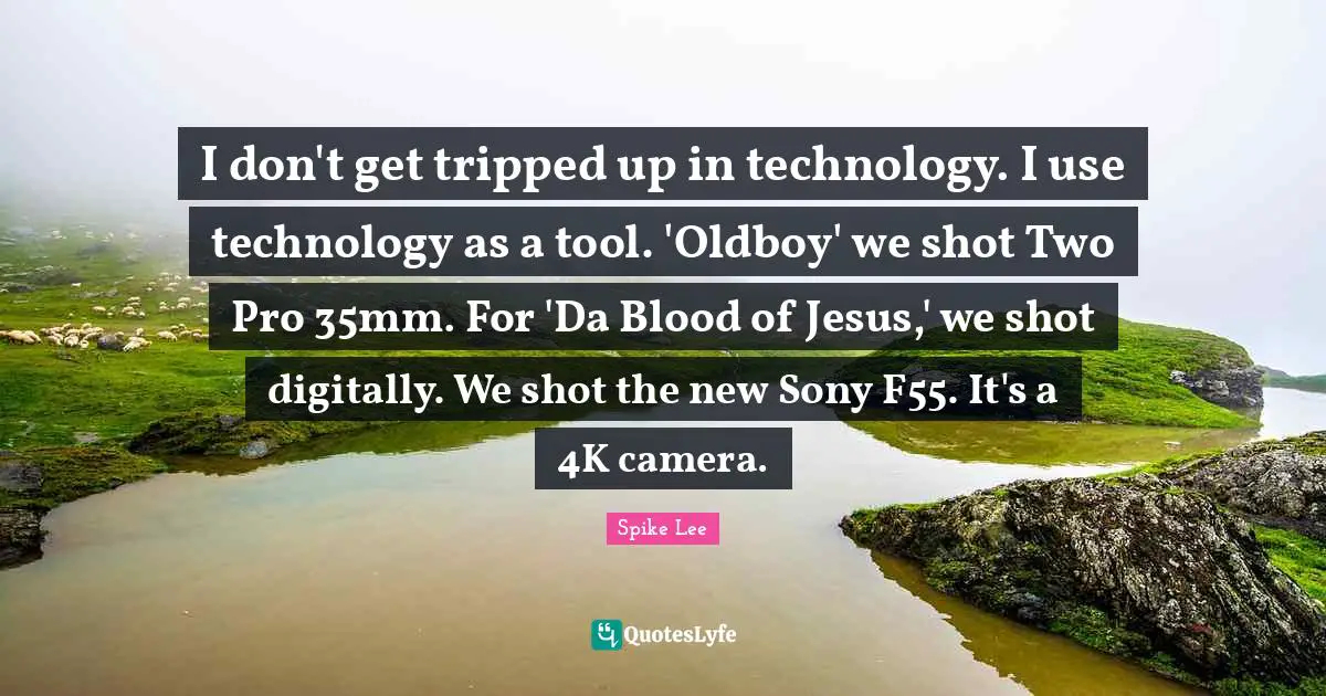 I don't get tripped up in technology. I use technology as a tool. 'Oldboy' we shot Two Pro 35mm. For 'Da Blood of Jesus,' we shot digitally. We shot the new Sony F55. It's a 4K camera.