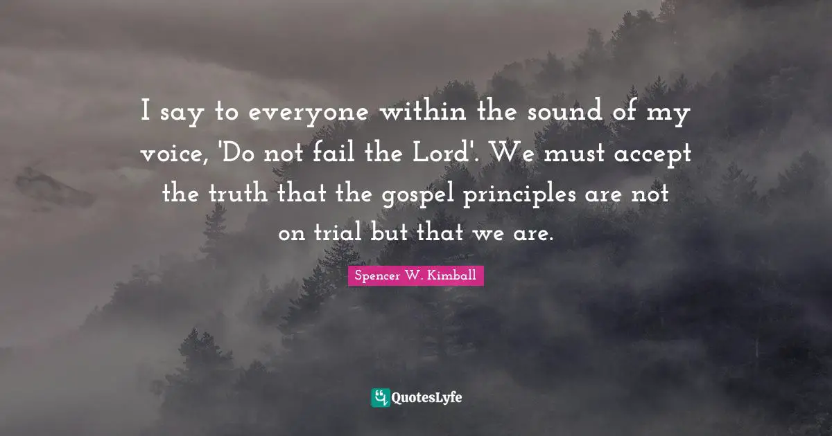 I say to everyone within the sound of my voice, 'Do not fail the Lord'. We must accept the truth that the gospel principles are not on trial but that we are.