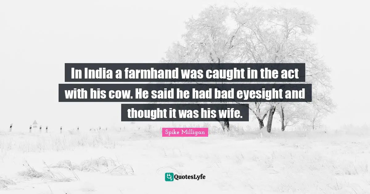 In India a farmhand was caught in the act with his cow. He said he had bad eyesight and thought it was his wife.
