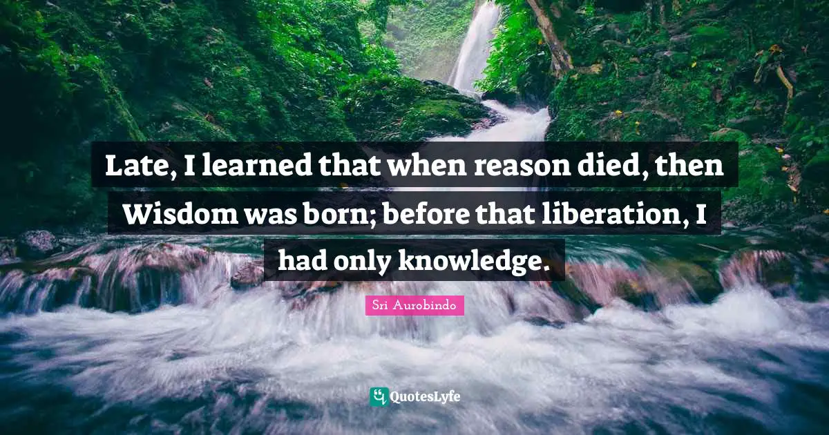 Late, I learned that when reason died, then Wisdom was born; before that liberation, I had only knowledge.