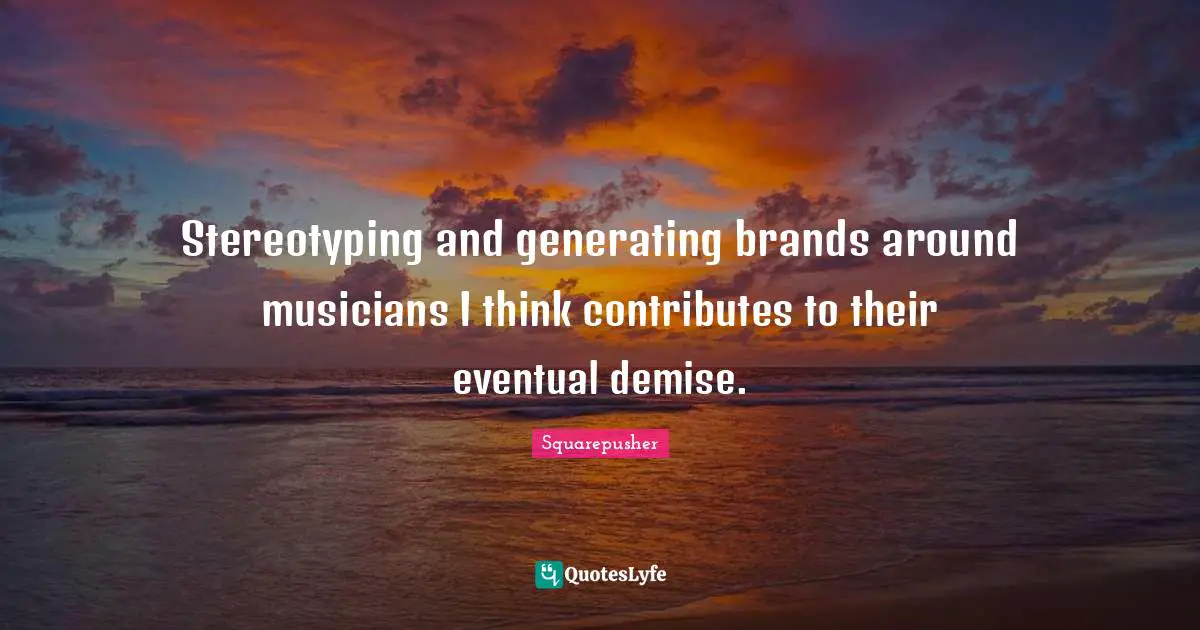 Squarepusher Quotes: "Stereotyping and generating brands around musicians I think contributes to their eventual demise."