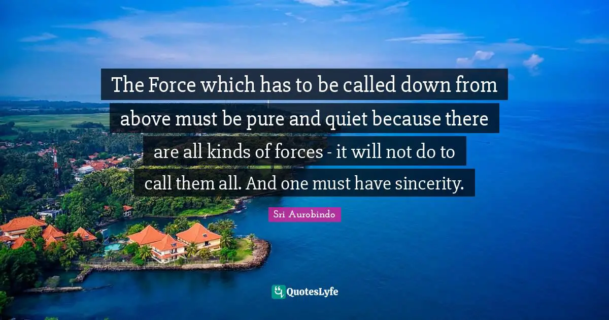 The Force which has to be called down from above must be pure and quiet because there are all kinds of forces - it will not do to call them all. And one must have sincerity.