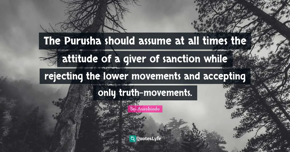 The Purusha should assume at all times the attitude of a giver of sanction while rejecting the lower movements and accepting only truth-movements.