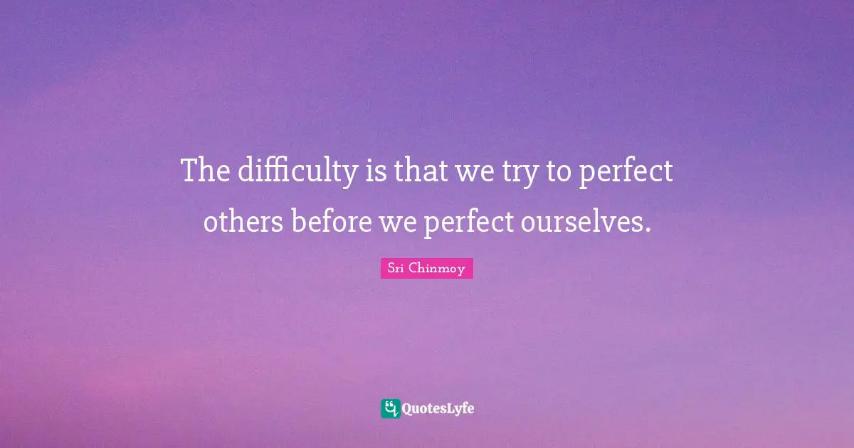 The difficulty is that we try to perfect others before we perfect ourselves.