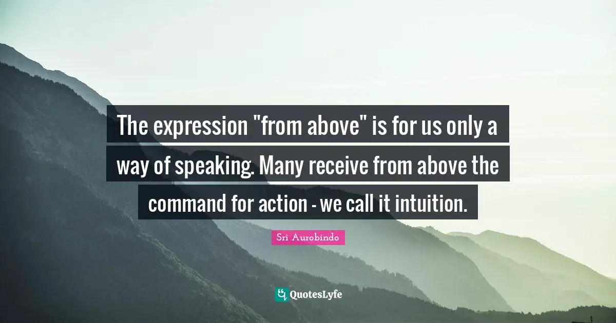 The expression "from above" is for us only a way of speaking. Many receive from above the command for action - we call it intuition.