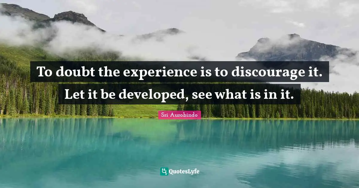 To doubt the experience is to discourage it. Let it be developed, see what is in it.