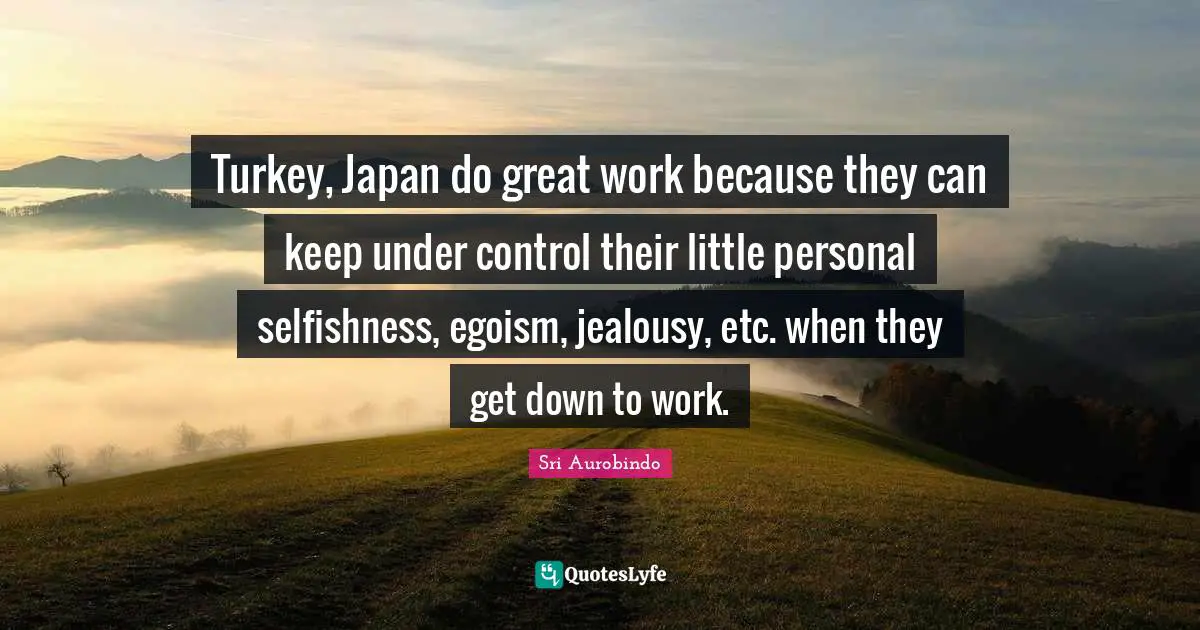 Turkey, Japan do great work because they can keep under control their little personal selfishness, egoism, jealousy, etc. when they get down to work.