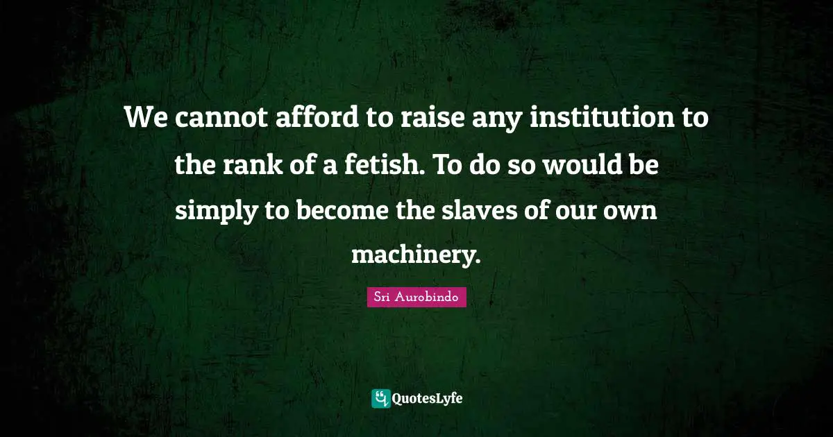 We cannot afford to raise any institution to the rank of a fetish. To do so would be simply to become the slaves of our own machinery.