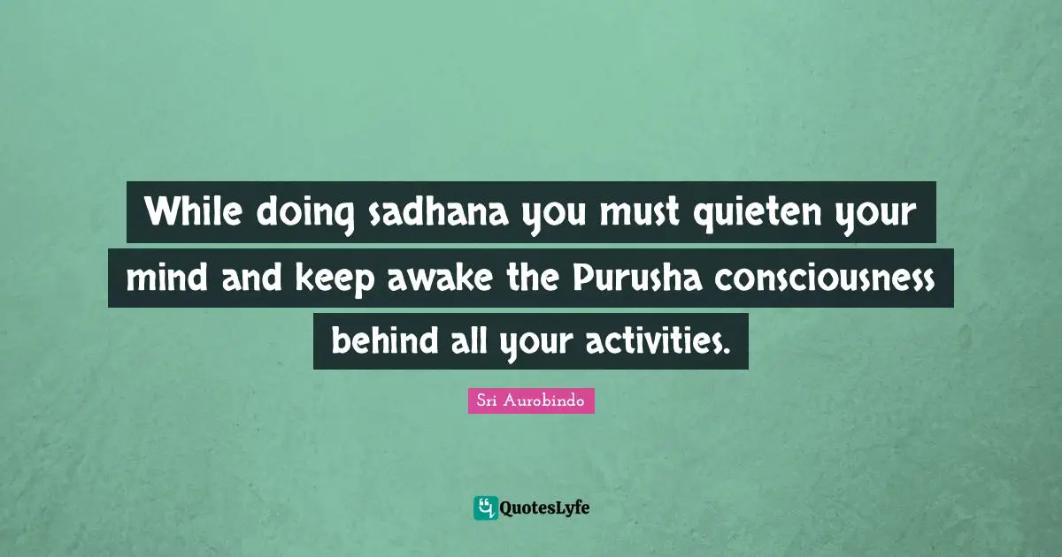 While doing sadhana you must quieten your mind and keep awake the Purusha consciousness behind all your activities.