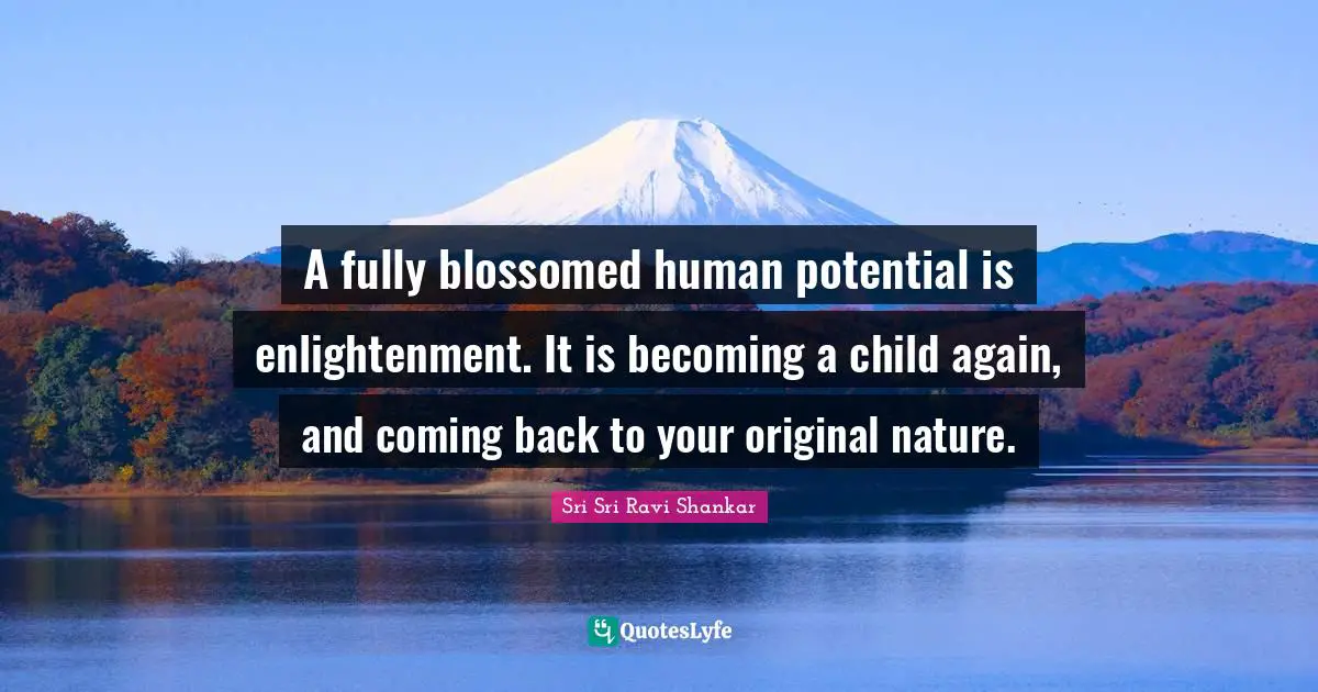A fully blossomed human potential is enlightenment. It is becoming a child again, and coming back to your original nature.
