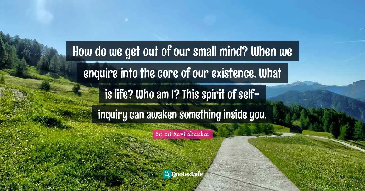 How do we get out of our small mind? When we enquire into the core of our existence. What is life? Who am I? This spirit of self-inquiry can awaken something inside you.