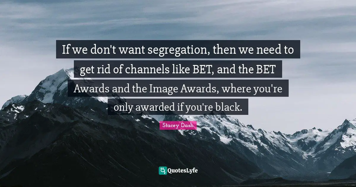 If we don't want segregation, then we need to get rid of channels like BET, and the BET Awards and the Image Awards, where you're only awarded if you're black.