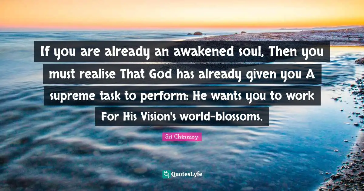 If you are already an awakened soul, Then you must realise That God has already given you A supreme task to perform: He wants you to work For His Vision's world-blossoms.