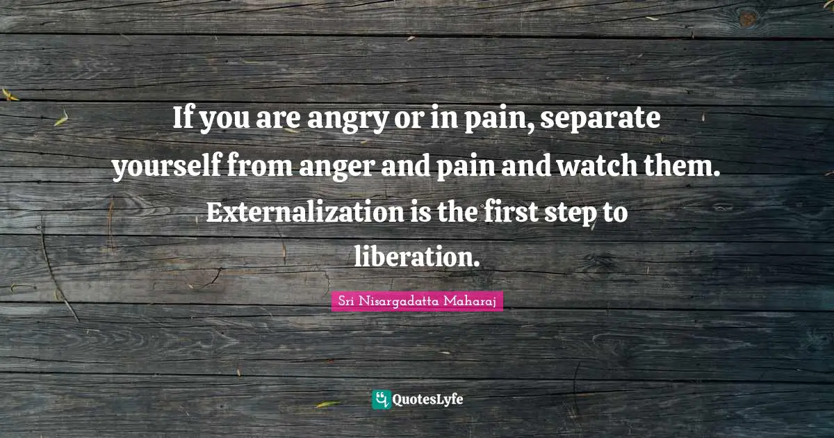 If you are angry or in pain, separate yourself from anger and pain and watch them. Externalization is the first step to liberation.