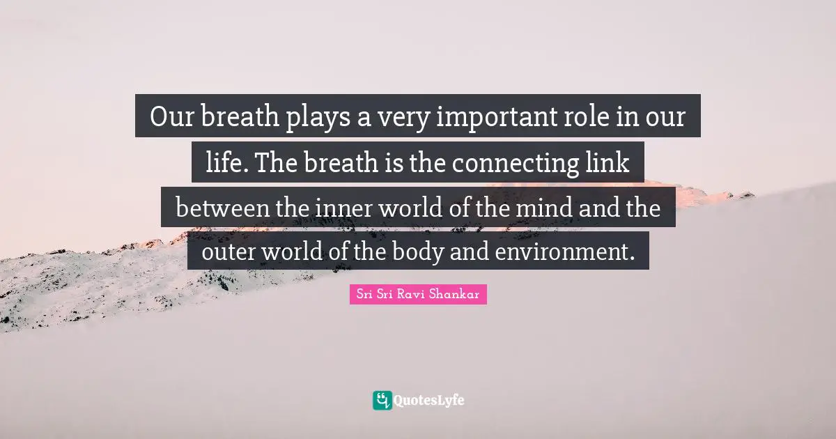 Inner World Quotes: "Our breath plays a very important role in our life. The breath is the connecting link between the inner world of the mind and the outer world of the body and environment."