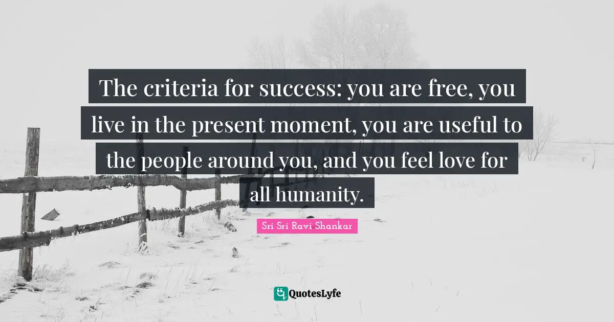 The criteria for success: you are free, you live in the present moment, you are useful to the people around you, and you feel love for all humanity.