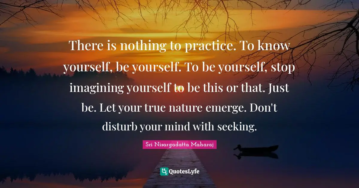 True Nature Quotes: "There is nothing to practice. To know yourself, be yourself. To be yourself, stop imagining yourself to be this or that. Just be. Let your true nature emerge. Don't disturb your mind with seeking."