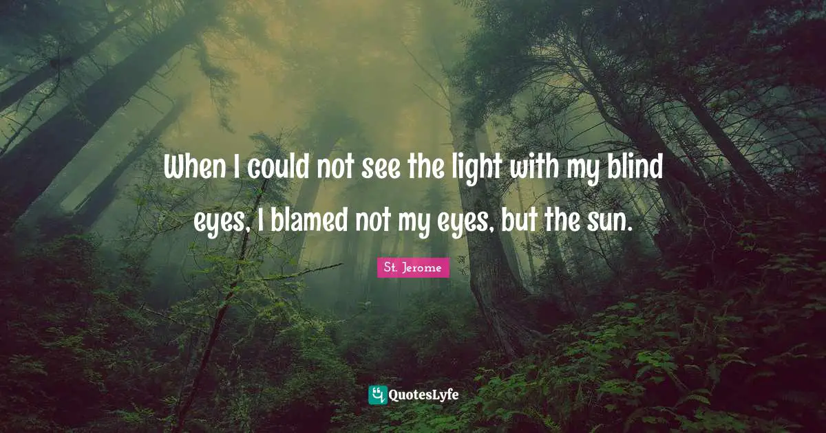 When I could not see the light with my blind eyes, I blamed not my eyes, but the sun.