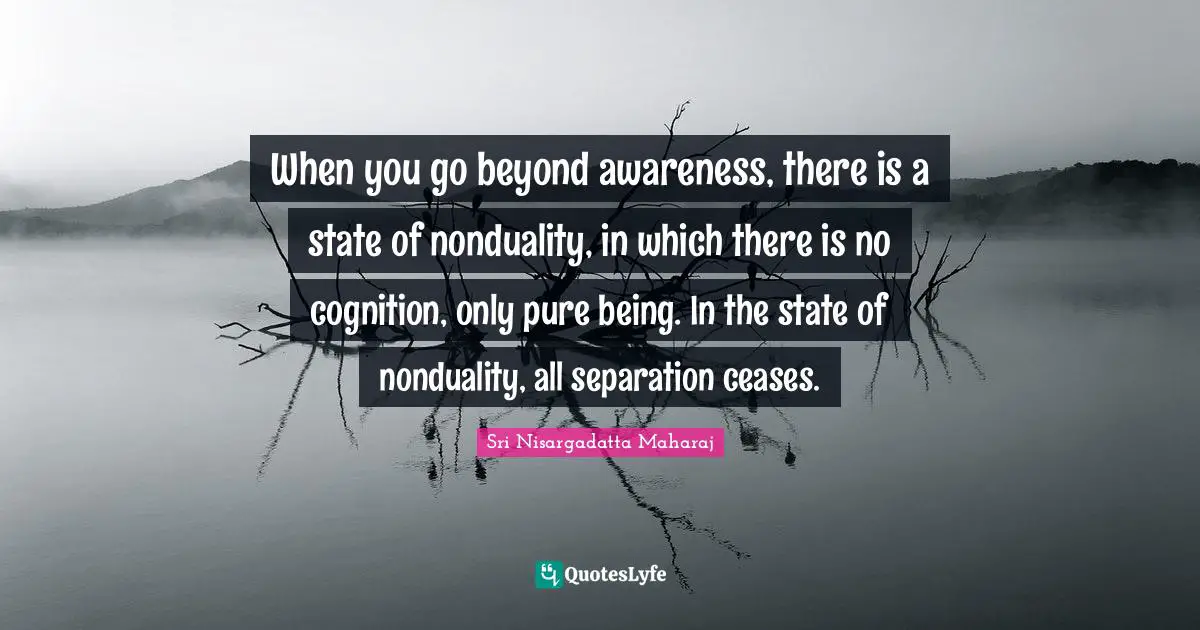 When you go beyond awareness, there is a state of nonduality, in which there is no cognition, only pure being. In the state of nonduality, all separation ceases.
