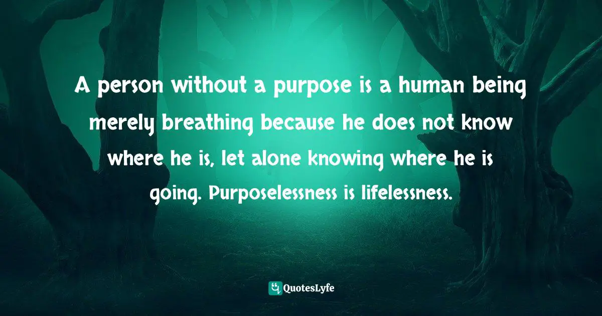 Israelmore Ayivor, Michelangelo | Beethoven | Shakespeare: 15 Things Common to Great Achievers Quotes: A person without a purpose is a human being merely breathing because he does not know where he is, let alone knowing where he is going. Purposelessness is lifelessness.
