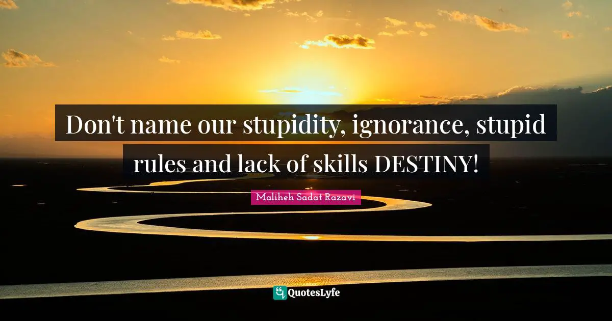 Don't name our stupidity, ignorance, stupid rules and lack of skills DESTINY!