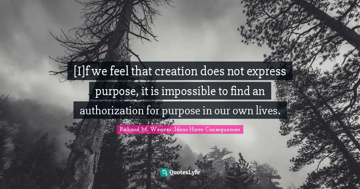 [I]f we feel that creation does not express purpose, it is impossible to find an authorization for purpose in our own lives.