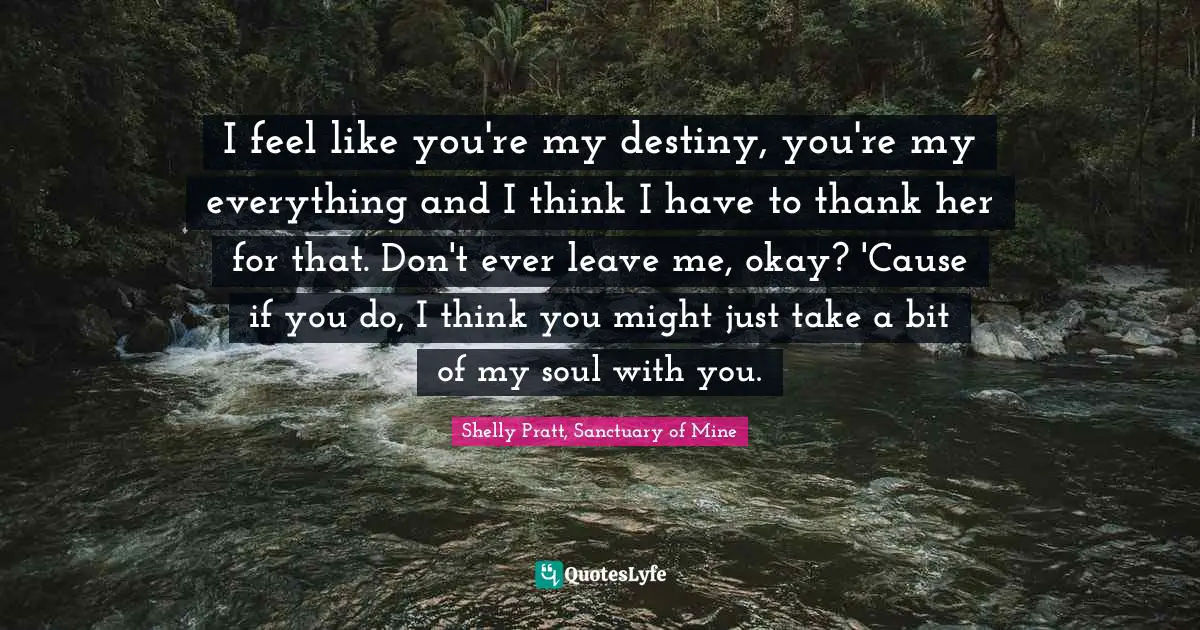 I feel like you're my destiny, you're my everything and I think I have to thank her for that. Don't ever leave me, okay? 'Cause if you do, I think you might just take a bit of my soul with you.