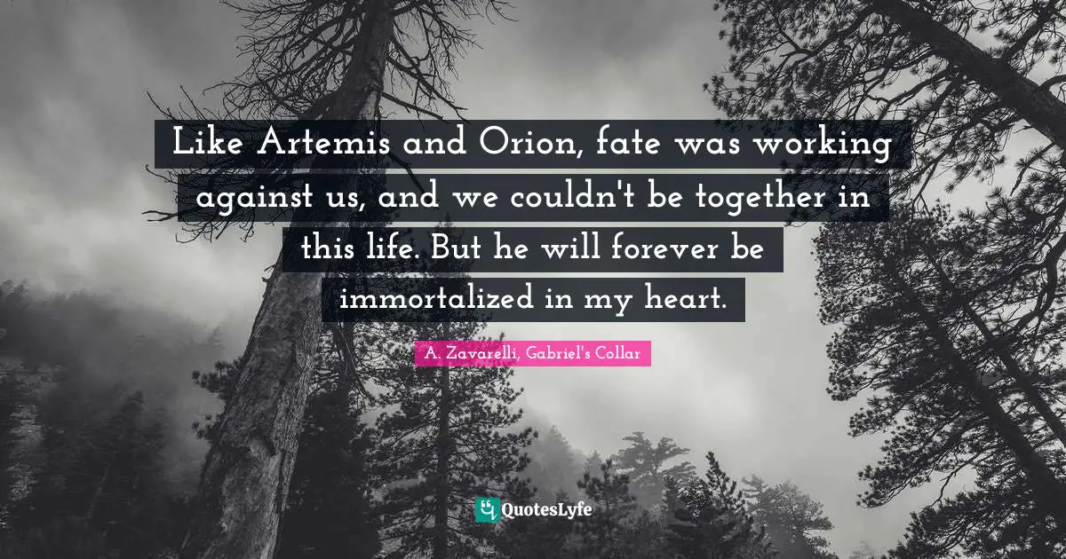 Like Artemis and Orion, fate was working against us, and we couldn't be together in this life. But he will forever be immortalized in my heart.