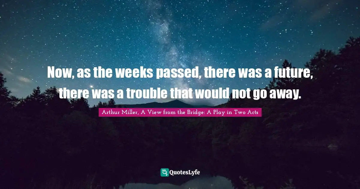 Now, as the weeks passed, there was a future, there was a trouble that would not go away.